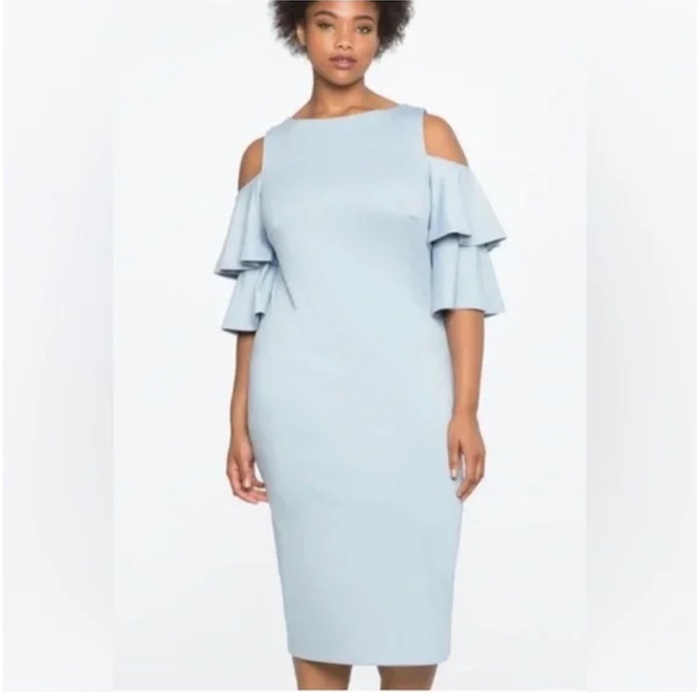 Eloquii Flounce Sleeve Cold Shoulder Light Blue Dress Size 14